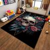 Skull Floral Art Carpet with Roses and Leaves On Black Background Suitable for Use As an Anti-slip for Living Room Bedroom Sofas