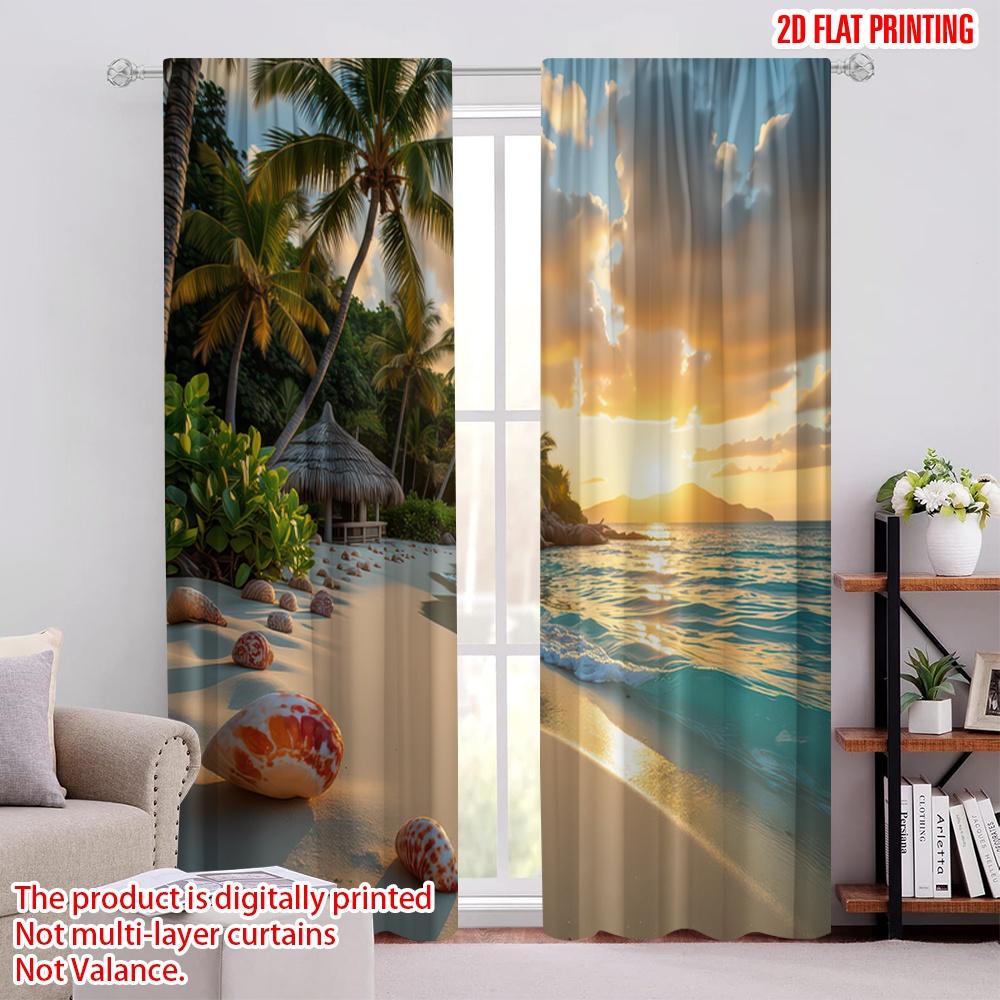 

2D flat printing 2pcs Scene Curtains Tropical Island Cottage Scenery Versatile 100% Polyester,Without Electricity Festive 52.50 × 116.00 cm 2 pcs
