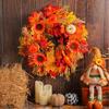 Thanksgiving Wreath Harvest Day Wreath Autumn Wreath for Front Door, Artificial Wreath with Pumpkin for Farmhouses
