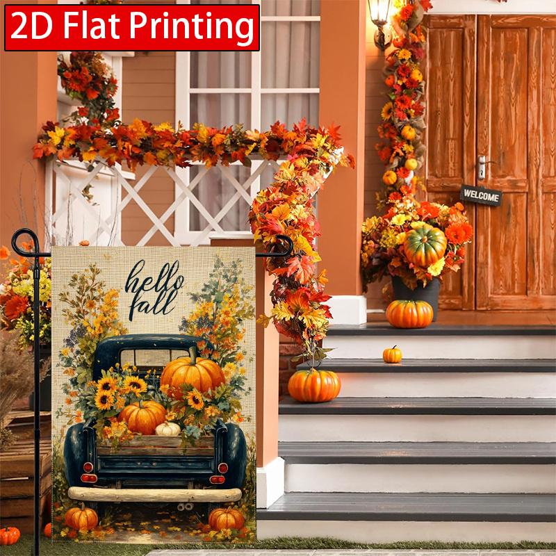 2D Flat, 2D Flat Thanksgiving Hello Autumn Pumpkin Truck Garden Flag_3 (2)- Outdoor Garden Flag Double-sided Home Decoration Courtyard Decoration Outd