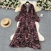 High-end Elegant Dress Women's European and American Fashion Nail Drill Hollow Round Neck Long Sleeve Loose and Thin Leopard Print Pleated Dress