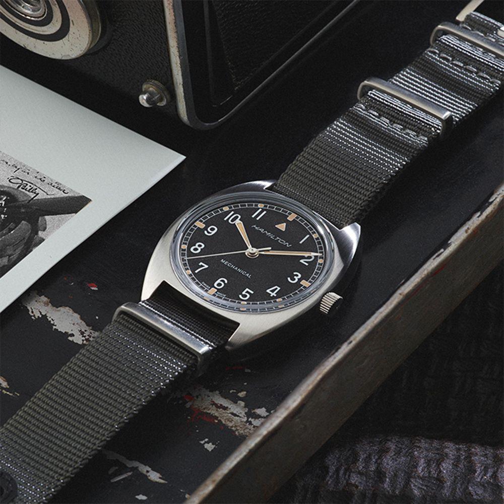 Hamilton H76419931 Khaki Pilot Pioneer Mechanical Black Dial Gray NATO Strap Men's Watch