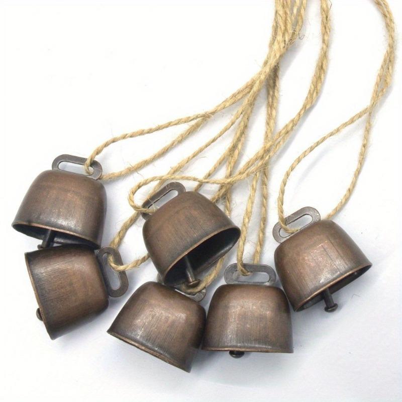 4Pcs Vintage Bell Pendant Rustic Metal Hanging Decorative Bell with Jute Rope Vintage Wind Chimes Wall Hanging Home Decor.