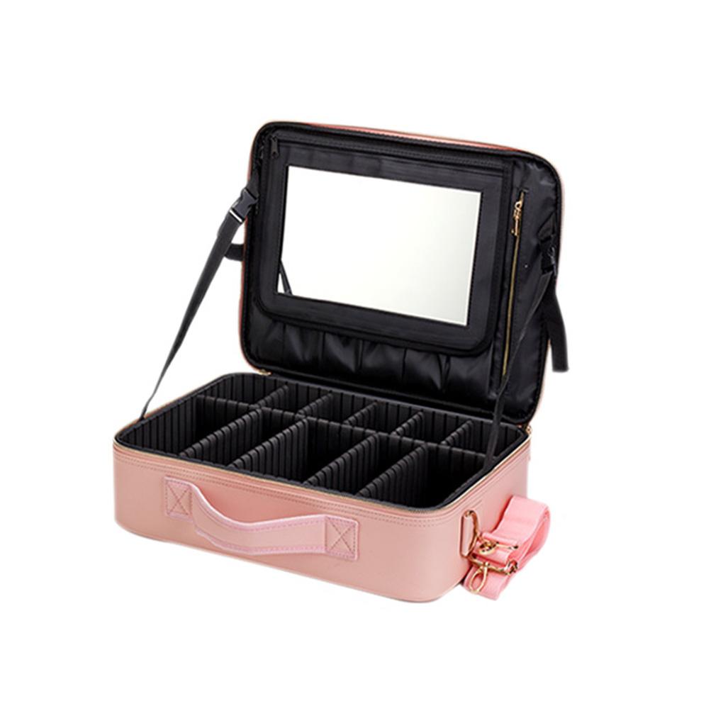 

Дорожная косметичка с зеркалом, органайзер для хранения макияжа, боди-арта, наплечные сумки, водонепроницаемый чехол из ПУ кожи с перегородками