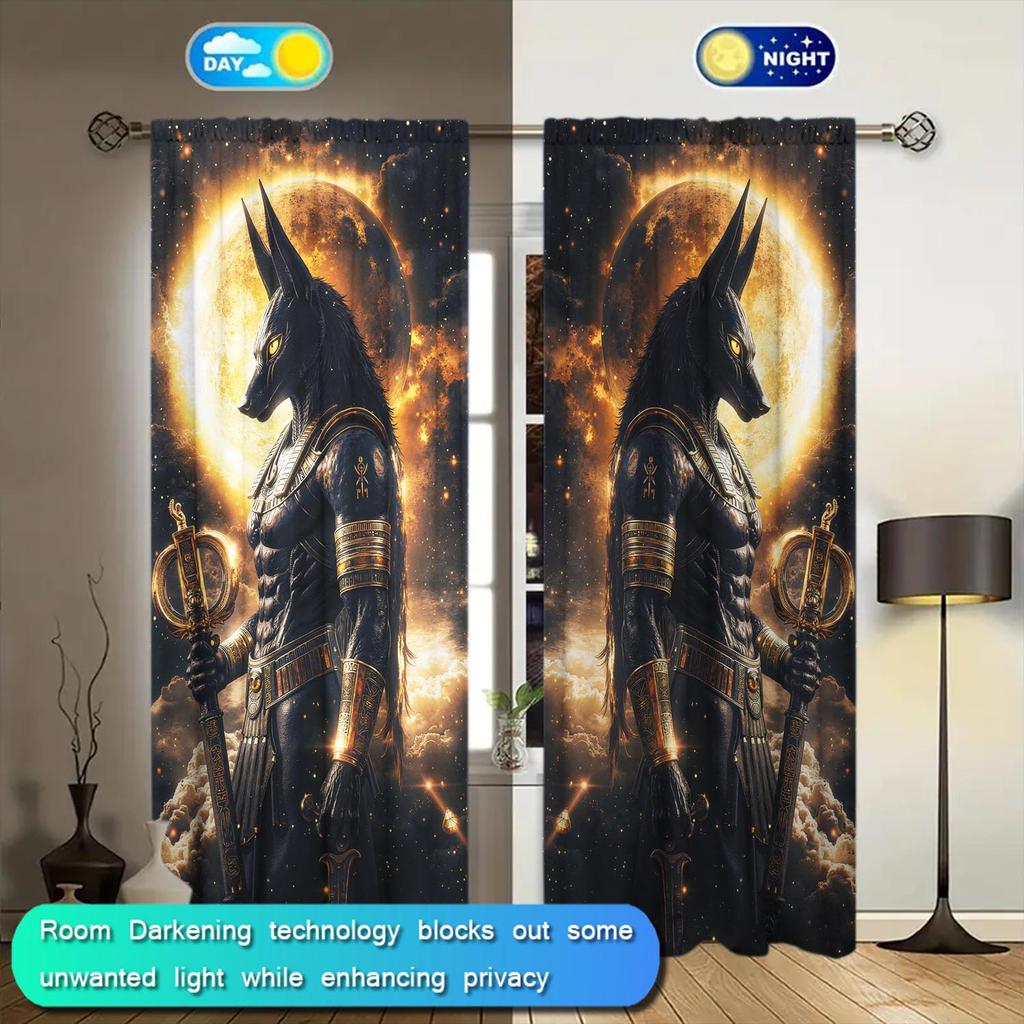 2pcs Egyptian God Anubis Printed Curtain for Home Decor - Shade and Privacy Protection   Suitable for Decorating Various Rooms