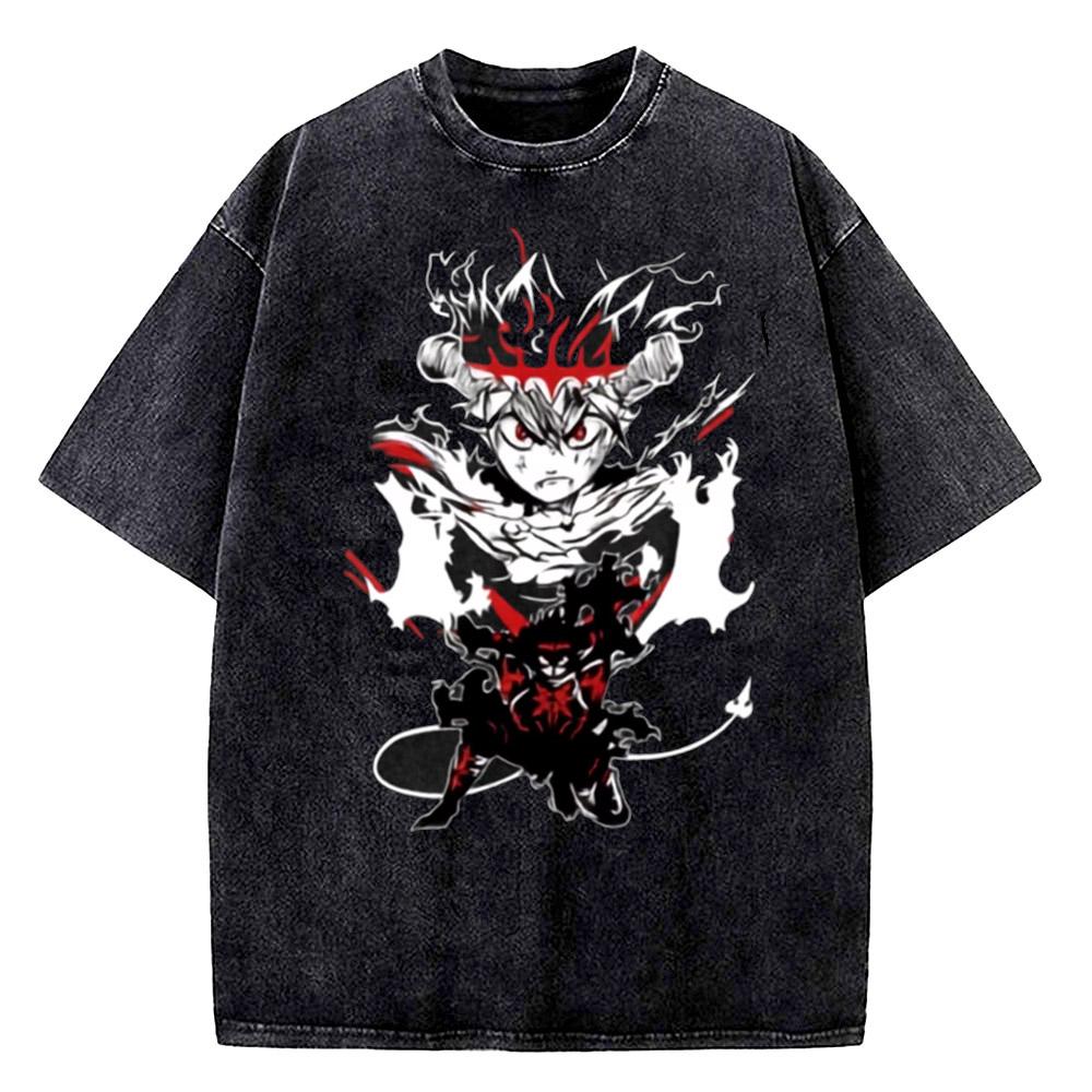 High Quality Yami Sukehiro Black Clover Manga 100% Cotton T-shirt for Men Short Sleeve Vintage Washed Clothing Male T Shirt