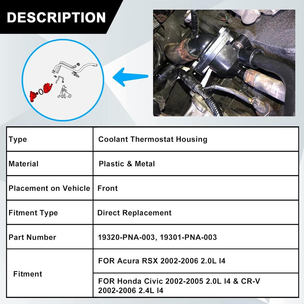 SecosAutoparts Coolant Thermostat Housing, Fit For Honda Civic 2002-2005 2.0L, CR-V 2002-2006 2.4L, Fit For Acura RSX 2002-2006 2.0L L4, Replace#