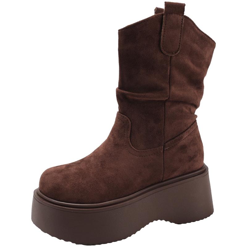 Fashion 2025  NEW Fashion Style Women Shoes Heel Height Platform Suede Mid Calf Boots Woman Ankle Boots Decor Woman Boots 6546
