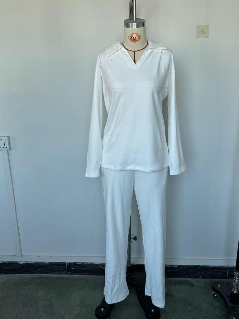 European & American Polo Collar Casual Pullover with Wide-Leg Pants Two-Piece Set for Women - Autumn/Winter 2025 Collection