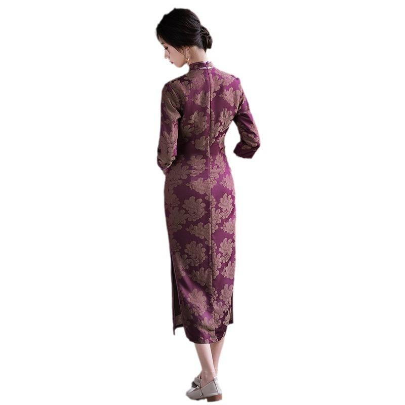 Old Shanghai Improved Cheongsam 1011 New Spring Daily Medium Sleeve Temperament Retro Dress Elegant Long Dress
