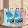 1PC Feather Scenery Painting 750ml Color Plastic Sports Water Bottle Leakproof Flip Straw Lid Suitable for Sports Office Home Use