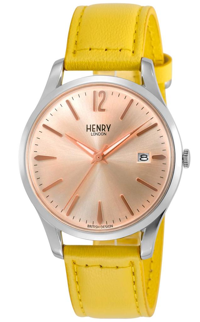Henry London Watch HL39S0299, 39mm, Yellow Dial, Stainless Steel Crystal, Quartz Movement, Officially Imported, Black