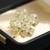 Niche copper inlaid stone pink white zircon four-leaf clover brooch temperament versatile high sense lucky grass pin accessories women's