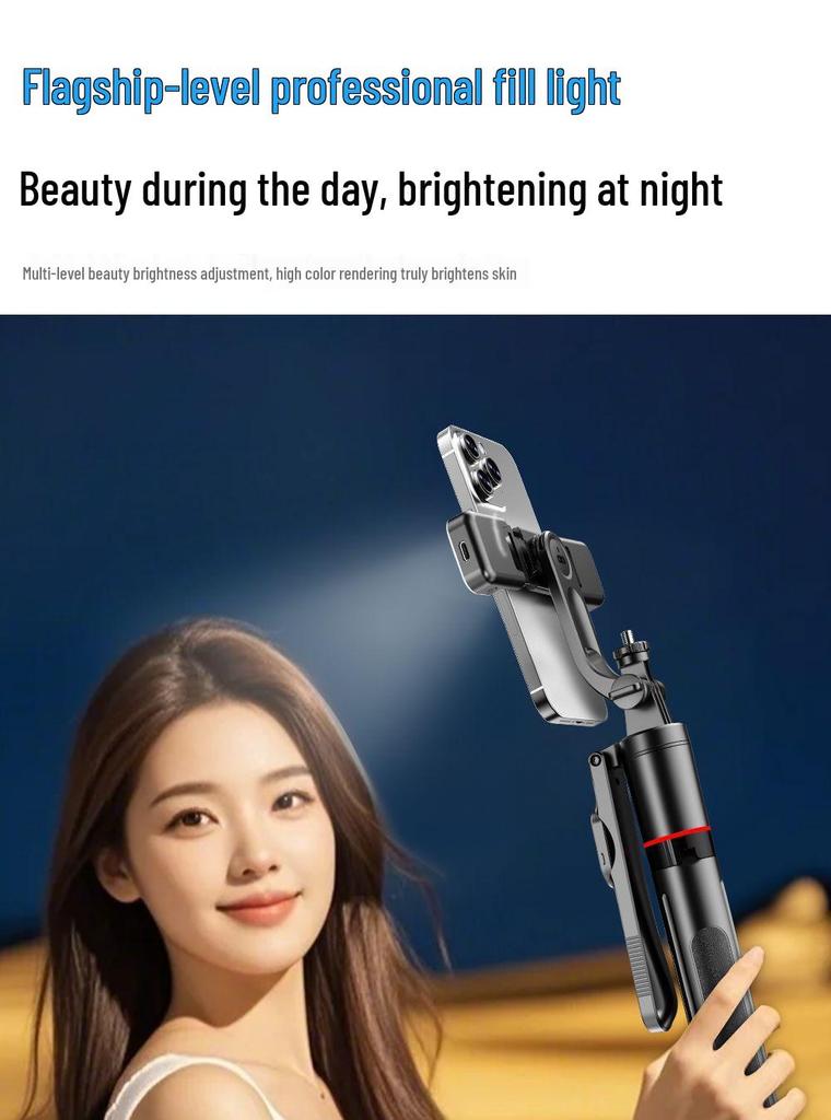 BrightSpot Bluetooth Live Broadcast Phone Holder: Anti-Shake Retractable Selfie Stick with Tripod