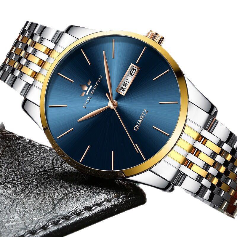FOURRON Men's Quartz Watch - Waterproof, Ultra-Thin Steel Band with Calendar