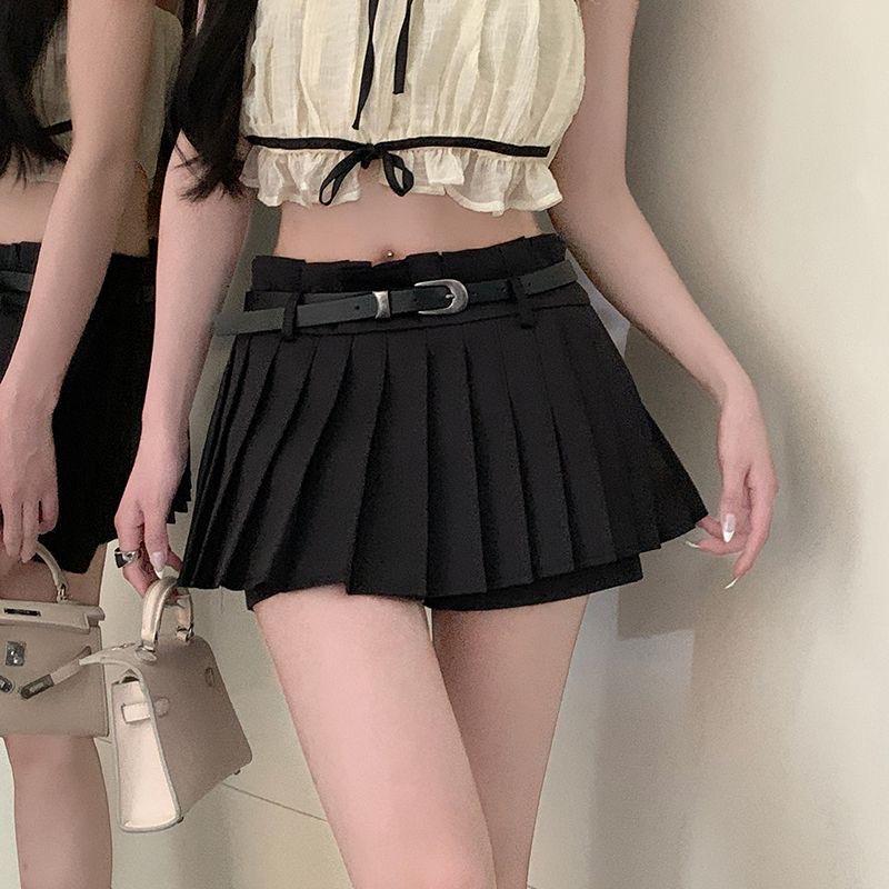 Women's High-Waist Black A-line Pleated Skort - Summer 2023 Casual Style