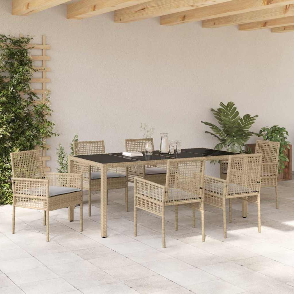 Garden Dining Set 7 Pcs Beige Poly Rattan