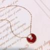 18K Rose Gold Plated Amulet Necklace: Elegant, Simple, Versatile with Carnelian Inlaid Diamonds & Collarbone Chain