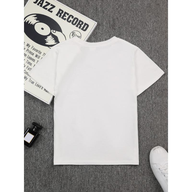 European sizes Cartoon-style Cute Little Bee Collecting Honey" Letter/cartoon Print, Girls' Short-sleeve T-shirt, Suitable for Summer Wear