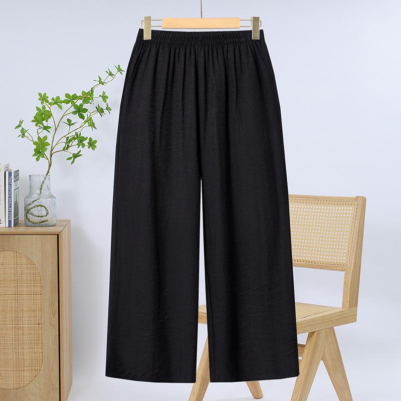 

Mother s Wide-Leg Summer Pants: Loose, High-Waist Nine-Point Design for Mature Women XL чёрный