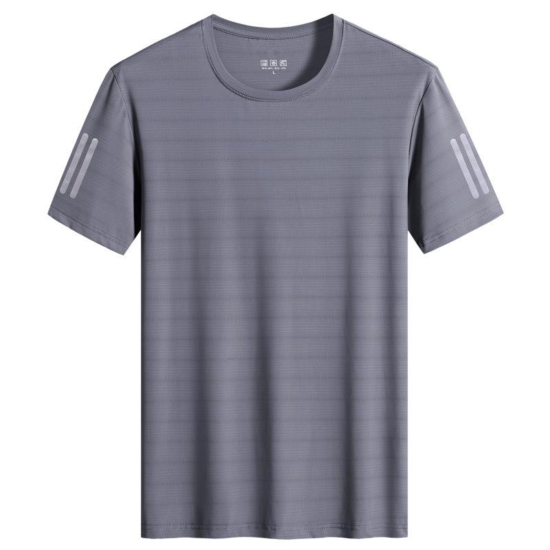 (L-8XL)Ice Silk Men Quick Dry Sport T-shirt Round Neck Loose Camping Hiking Fishing Tank Tops Mesh Air Conditioning T-shirt Man