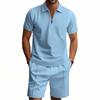 Men'S Solid Color Casual Collar Short Sleeved Shorts Two-Piece Set