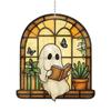 Halloween Ghost Reading Book Suncatcher Hanging Decor Acrylic Window Hanging Ornament Colorful Shadow Home Car Interior Decor