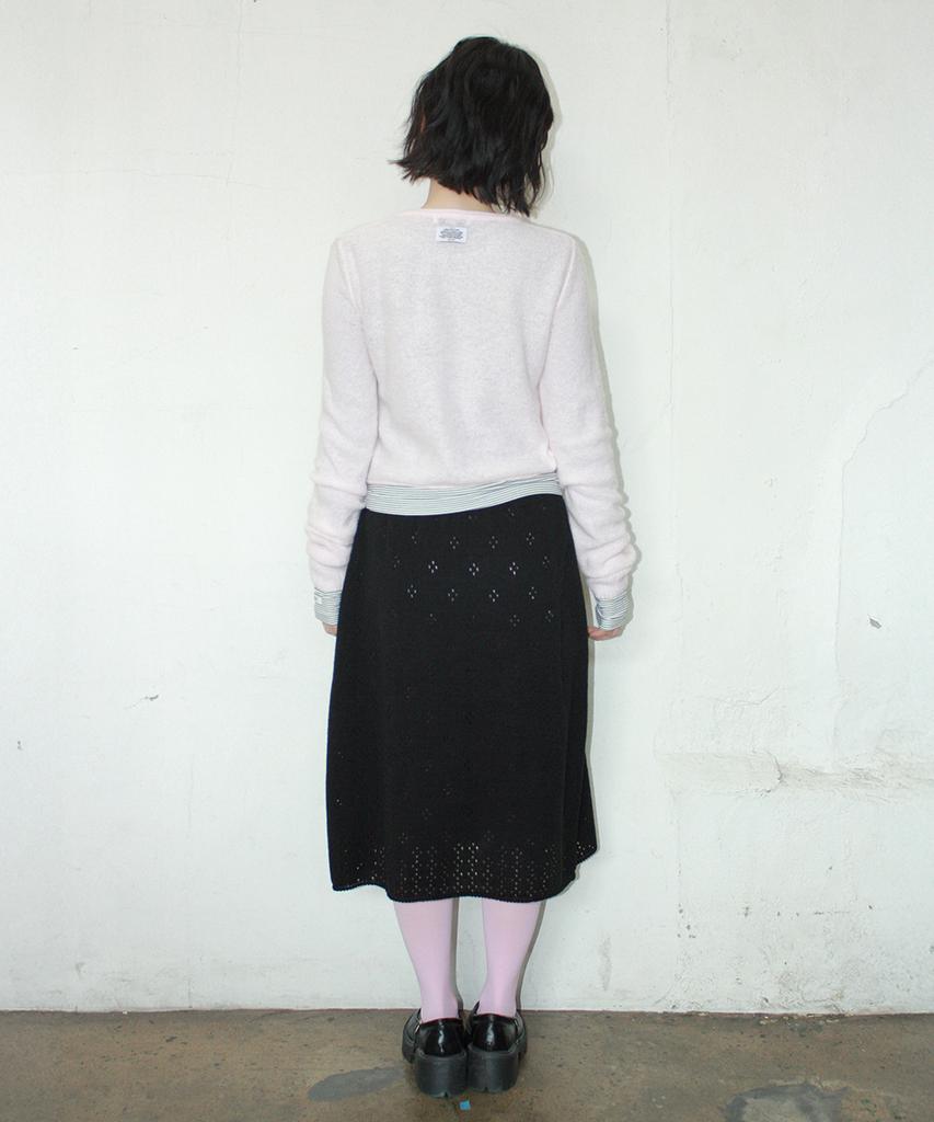 Ronron Pointelle Knit Long Skirt Black