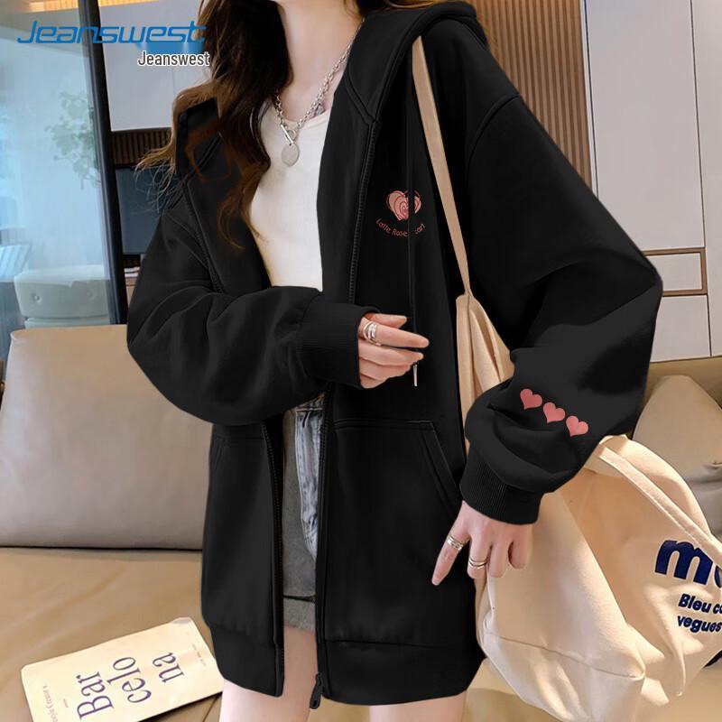 

JEANSWEST 2025 New Oversized Latte Rose Heart Zip-up Hoodie 2XL