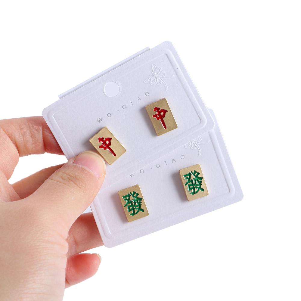 Year Earrings Square Red Female Ear studs Geometric Earrings Mahjong Earrings Korean Style Earrings