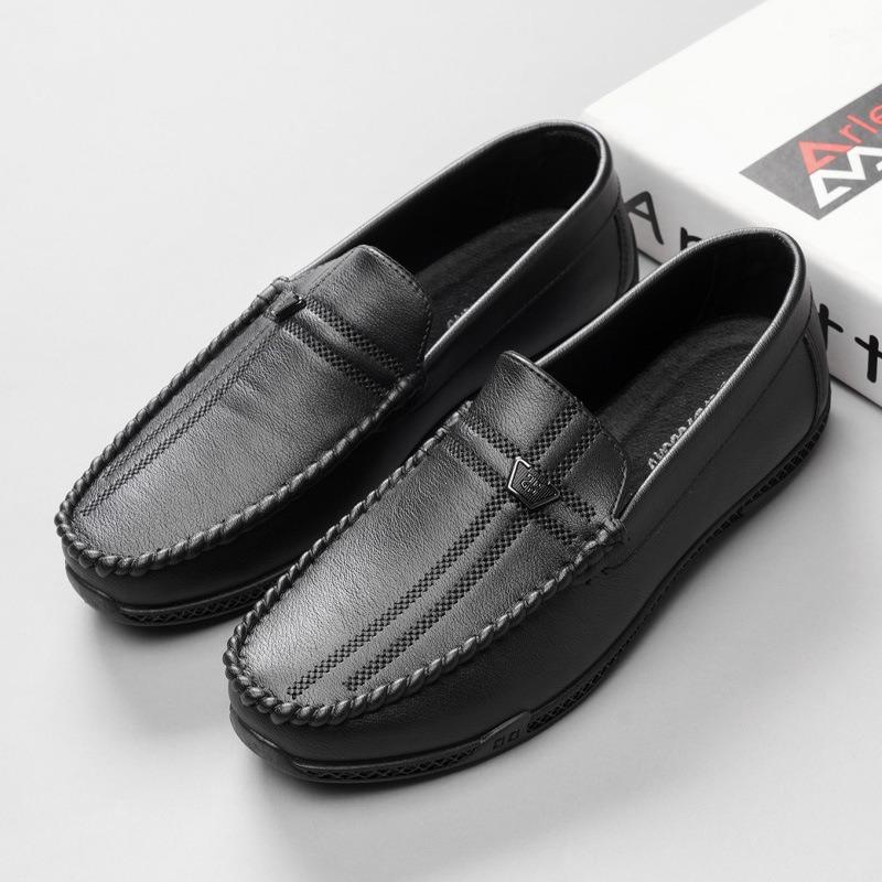 

Doudou shoes men s casual leather shoes high-end soft-soled breathable one-pedal shoes 44 чёрный