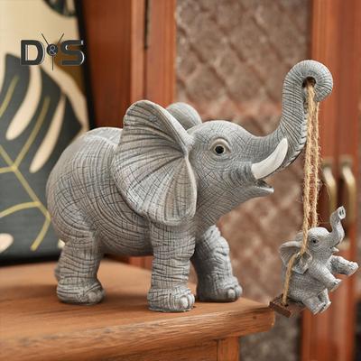 Elephant Statue Resin Elephant Mother And Child Figurine Swing Baby Elephant Sculpture for Home Office Desktop Decor