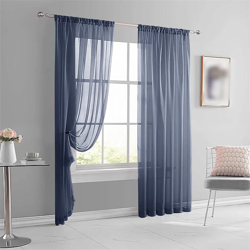 Light Sheer Voile Curtains with Rod Pocket Semi-Transparent Window Drapes for Bedroom Living Room Dining Room Light Transmittance Lace Curtains