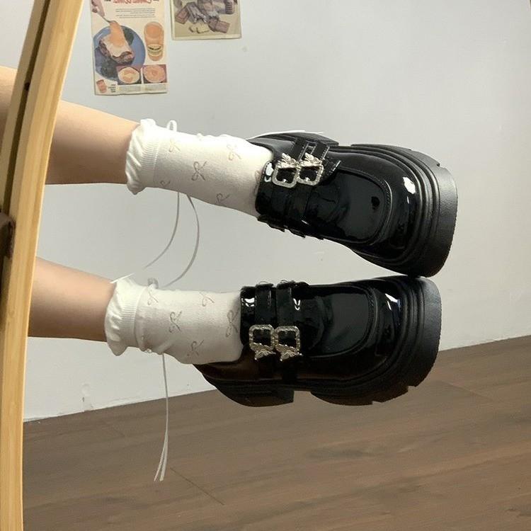 

Retro black platform small leather shoes women s new summer versatile height-increasing shoes 40