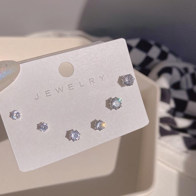 925 silver needle simple ear small zircon stud earrings ins wind one week earrings Internet celebrity earrings set
