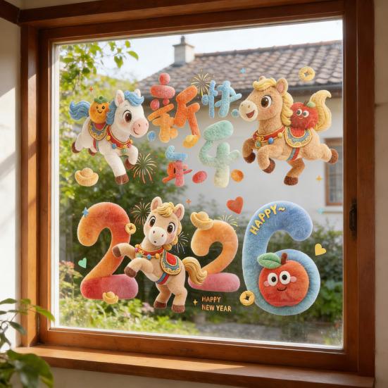 1 par spårlösa fönsterklistermärken zodiakhästdesign PVC elektrostatisk adsorption återanvändbar glasdekal hemdörrar fönsterdekor