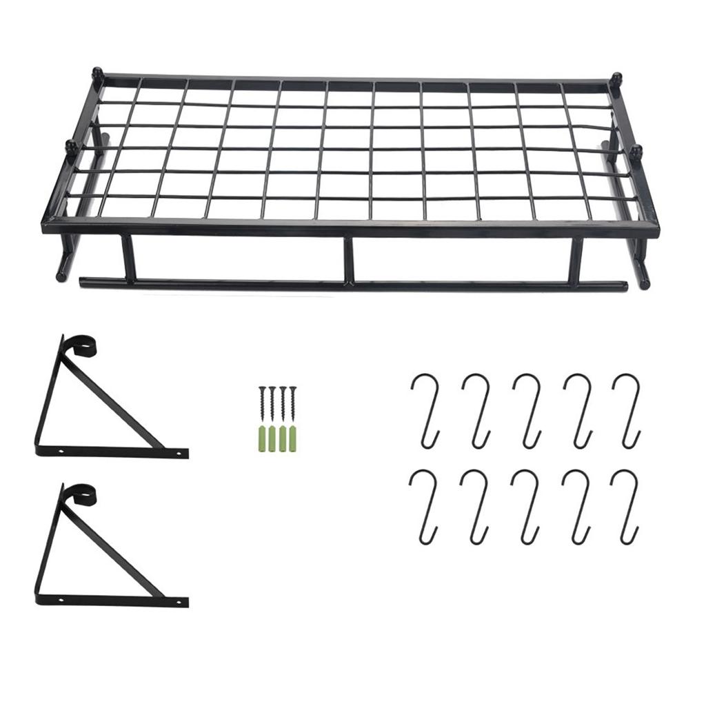 Metal  ing Pan Pot Rack Wall Mounted with 10 Hook Holders Kitchen Storage   (90cm)