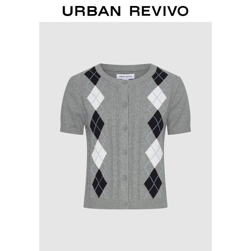 UR2026 Women s Casual Color-Block Argyle Knit Cardigan XS