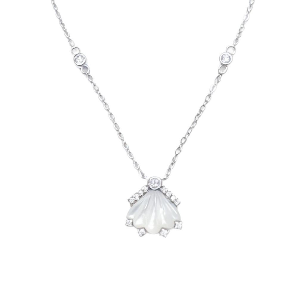 Original Inlay Diamonds White Fritillaria Shell Pendant Exquisite Romantic Sparkling Necklace Wedding Engagement Jewelry Gift