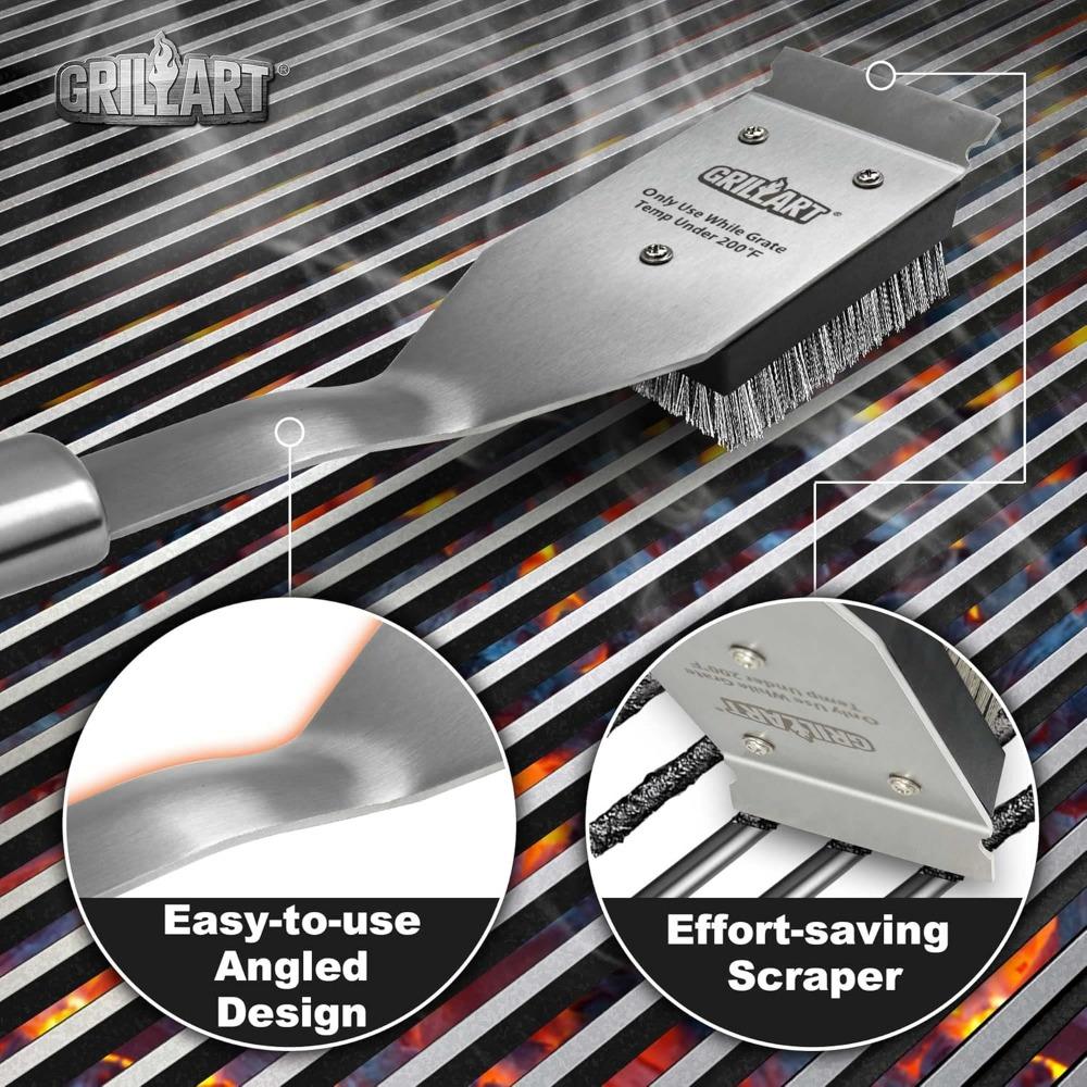 GRILLART Grill Brush and Scraper, Wire BBQ Grill Brush for Outdoor Grill, 16.5” Grill Cleaning Brush BBQ Grill Accessories, Safe