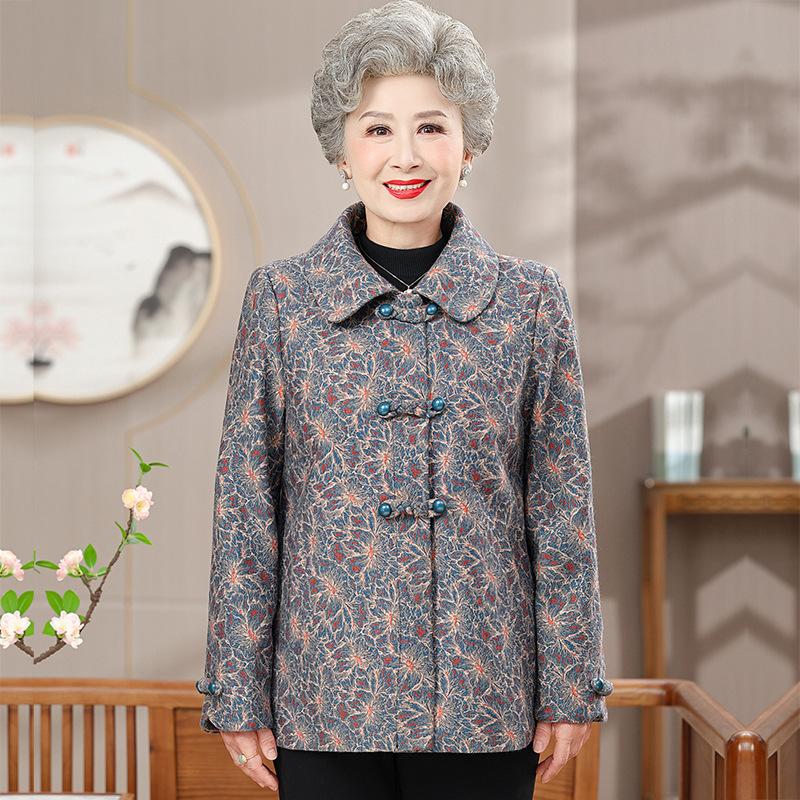 

Autumn and winter women s lapel coat new top old lady clothes 5XL (recommended 145-80 kg) синий