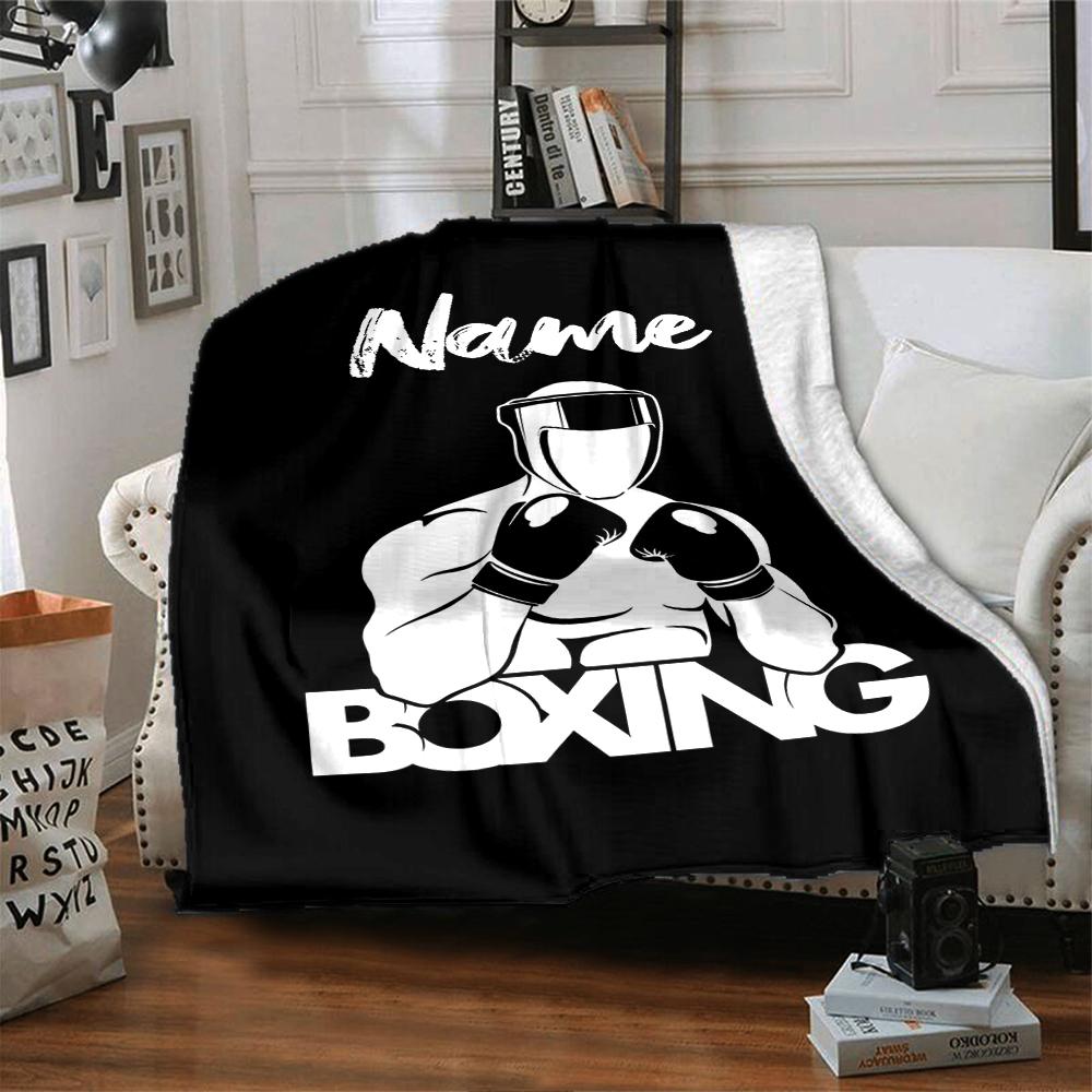 Custom Name Boxing Theme Printed Blanket - Perfect for Couch, Bed, Travel & Outdoor Use | Machine Washable, Cozy & Durable.