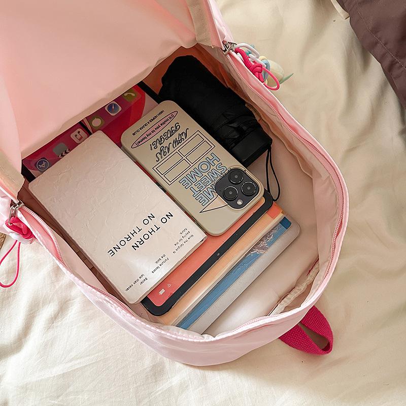 Schoolbag Korean version ins Solid color simple schoolbag Lazy wind backpack Female junior and high school students lightweight large-capacity 