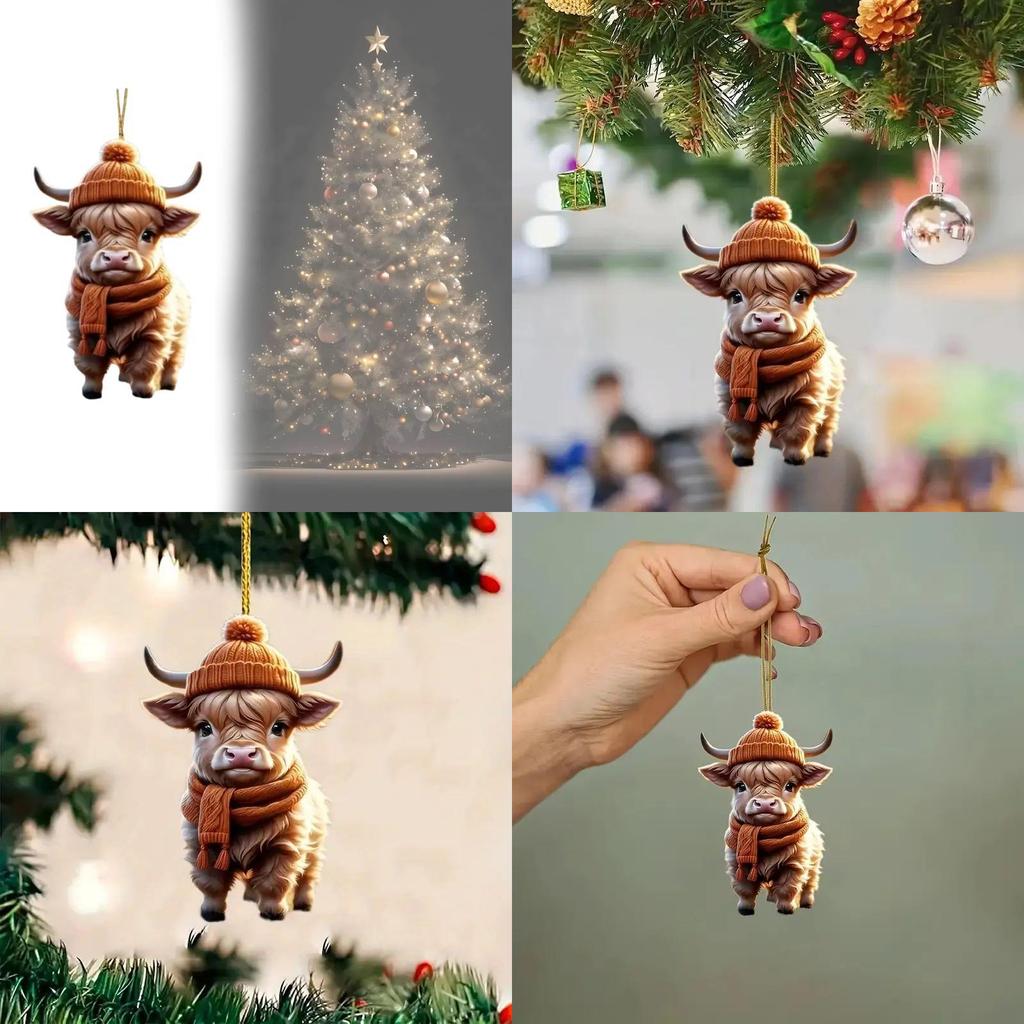 Niedliche Cartoon-Kuh Acryl Hängeornament Perfekt für Weihnachtsbaum Heimdekoration