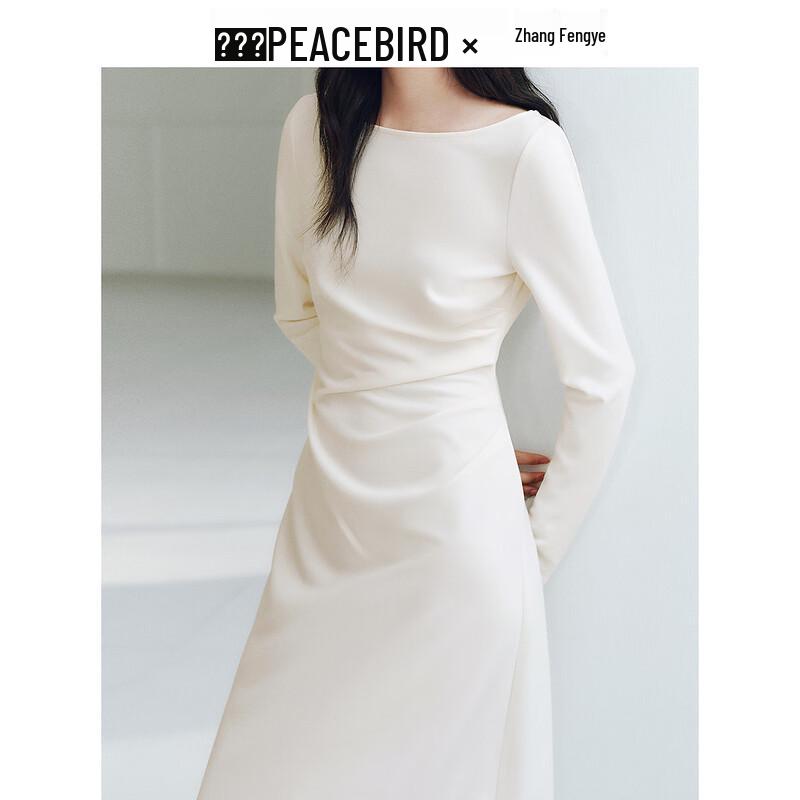 Peacebird Women's Long Sleeve Pleated Hepburn Style Midi Dress