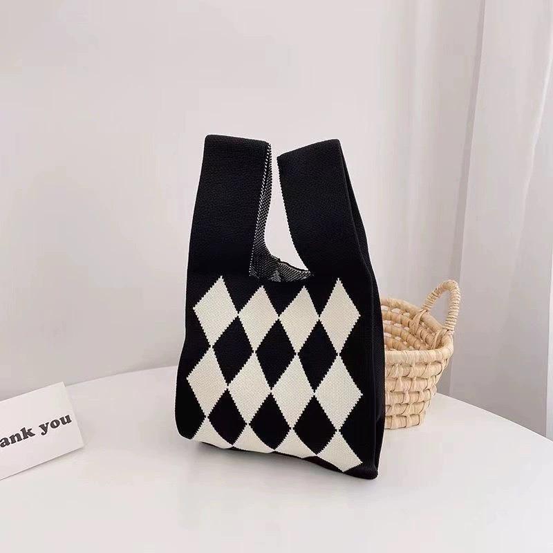 Square Rhombus Rhombus Stripe Geometric Knitted Gift Bag Handbag Handbag Handbag Tote Bag