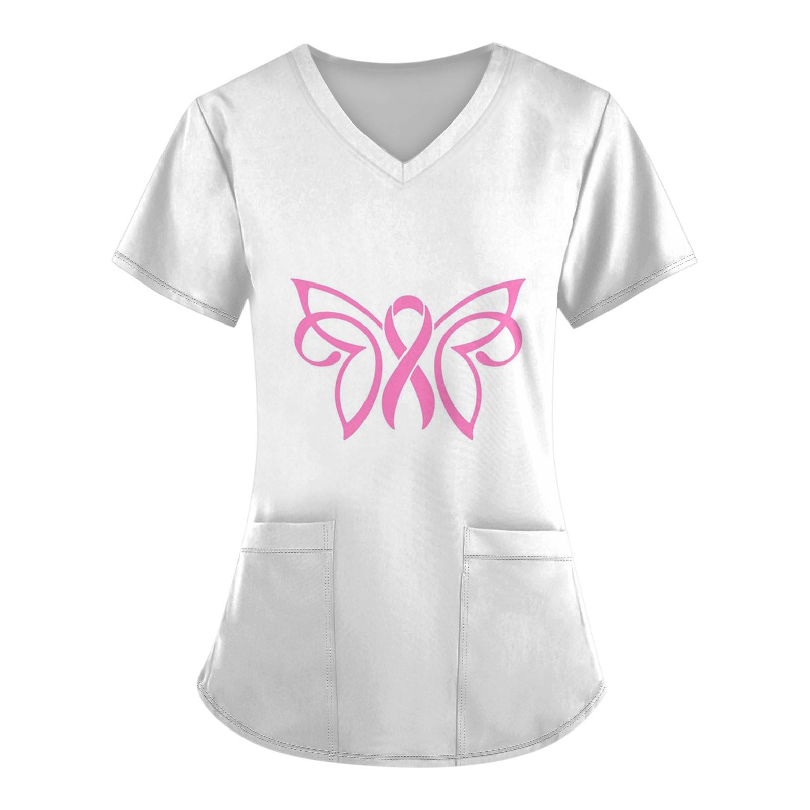 

Жіночий модний робочий одяг з V-подібним вирізом і короткими рукавами з футболкою з кишеньковим принтом L