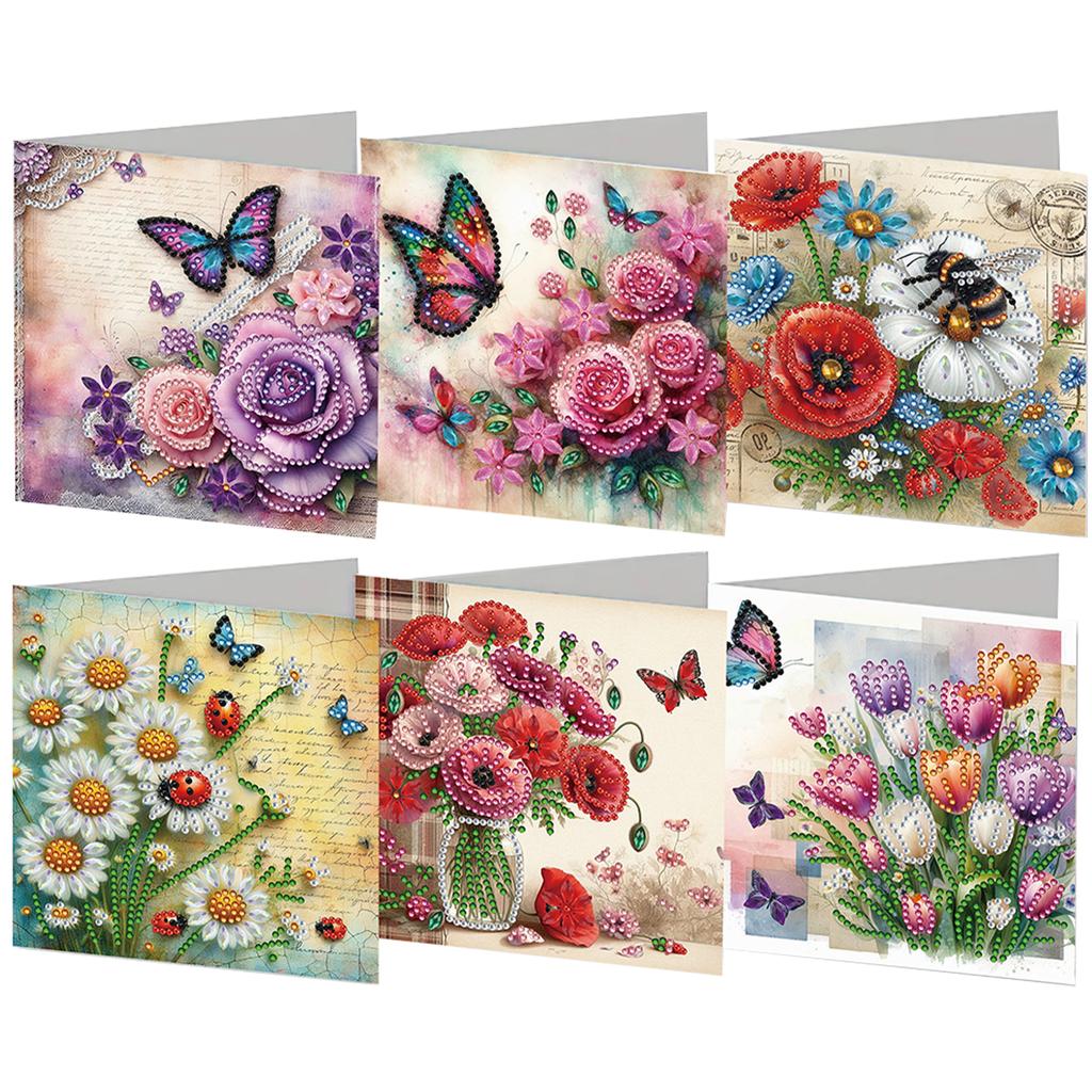 6Pcs DIY Crystal Painting Art Greeting Cards with Envelopes Diamond Art Handmade Cards for Beginner Adult Holiday Gifts