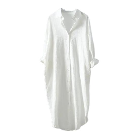 Women Shirt Lapel Long Sleeve Single Breasted Shirt Solid Color Loose Fit Mid-length Shirt Sunscreen Casual Shirt