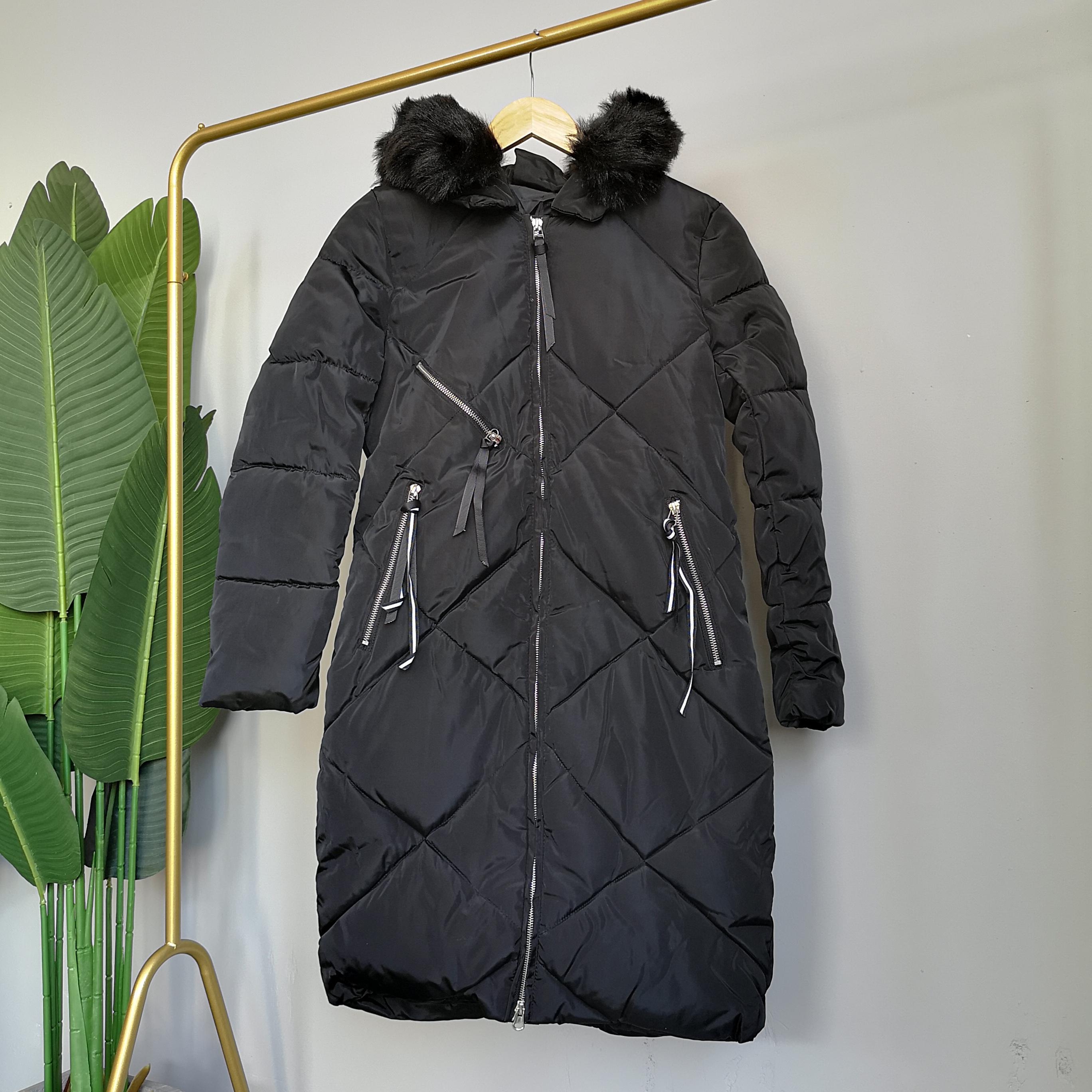 

Осень-зима, утепленная женская теплая парка, женская однотонная свободная куртка-пуховик с большим карманом и меховым капюшоном, куртки, верхняя одежда M чёрный